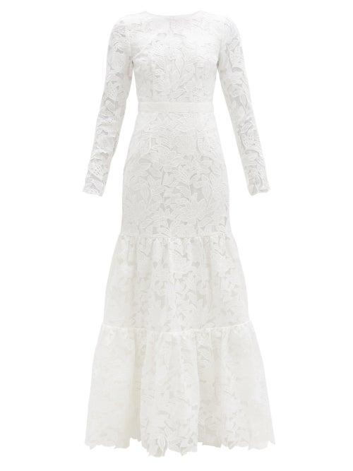 Matchesfashion.com Self-portrait - Tiered Floral-embroidered Tulle Gown - Womens - White
