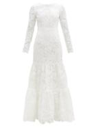 Matchesfashion.com Self-portrait - Tiered Floral-embroidered Tulle Gown - Womens - White