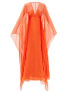 Valentino - Cape-sleeve Silk-chiffon Gown - Womens - Orange