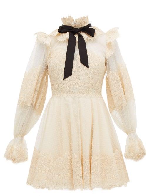 Matchesfashion.com Zimmermann - Espionage Pussy Bow Guipure Lace Mini Dress - Womens - Beige