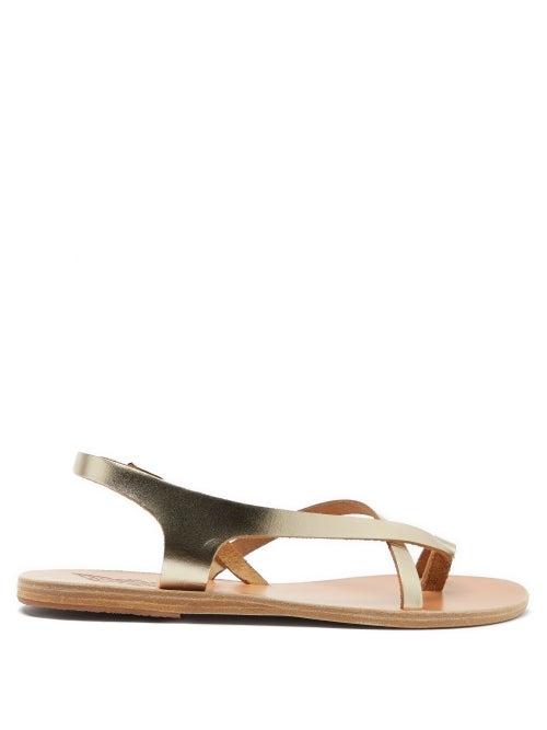 Ladies Shoes Ancient Greek Sandals - Cynthia Metallic-leather Slingback Flat Sandals - Womens - Gold