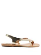 Ladies Shoes Ancient Greek Sandals - Cynthia Metallic-leather Slingback Flat Sandals - Womens - Gold