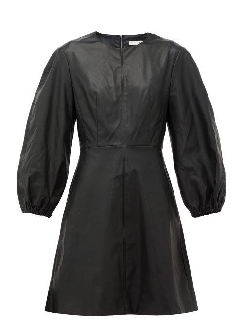 Matchesfashion.com Tibi - Panelled Faux-leather Mini Dress - Womens - Black