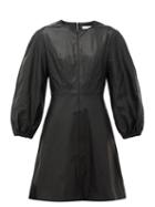 Matchesfashion.com Tibi - Panelled Faux-leather Mini Dress - Womens - Black