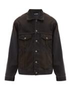 Matchesfashion.com Balenciaga - Signature Logo Embroidered Denim Jacket - Mens - Black Brown