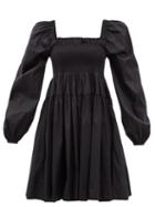 Molly Goddard - Finola Shirred Cotton-blend Poplin Dress - Womens - Black