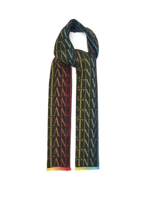 Matchesfashion.com Valentino Garavani - Vltn-logo Wool-blend Scarf - Mens - Multi