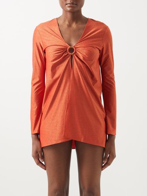 Sara Cristina - Nerea Slit-front Metallic-jersey Kaftan - Womens - Orange