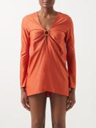 Sara Cristina - Nerea Slit-front Metallic-jersey Kaftan - Womens - Orange