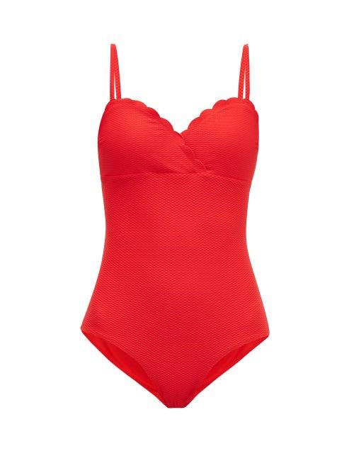 Matchesfashion.com Heidi Klein - Pampellonne Scalloped Wrap Swimsuit - Womens - Red