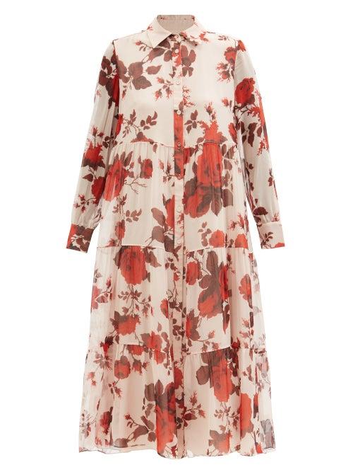 Erdem - Alyce Fonteyn Tiered Silk-chiffon Midi Dress - Womens - Pink