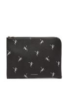 Matchesfashion.com Alexander Mcqueen - Skeleton Print Zip Around Leather Pouch - Mens - Black White