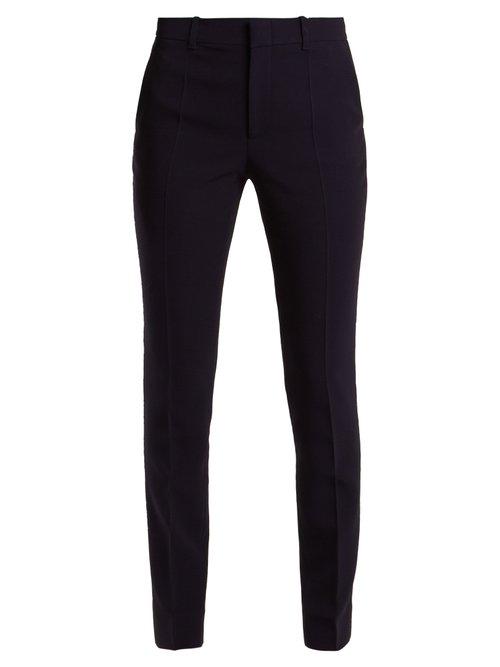 Matchesfashion.com Gucci - High Rise Slim Leg Stretch Crepe Cady Trousers - Womens - Navy