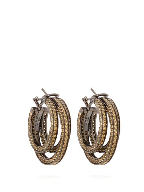 Matchesfashion.com Lynn Ban - Sonic Topaz & Rhodium Plated Hoop Earrings - Womens - Yellow