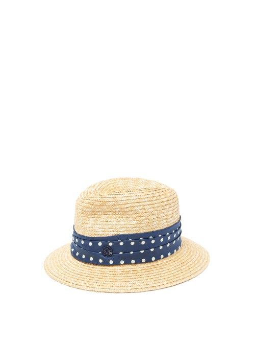 Matchesfashion.com Maison Michel - Bobbie Polka-dot Band Straw Hat - Womens - Beige Navy