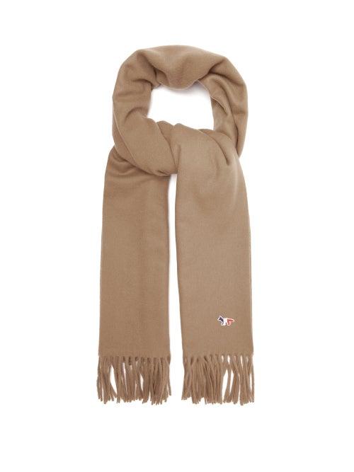 Matchesfashion.com Maison Kitsun - Fox Appliqu Virgin Wool Scarf - Mens - Beige