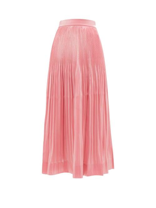 Matchesfashion.com Rhode - Farrah Pleated Lam Midi Skirt - Womens - Pink