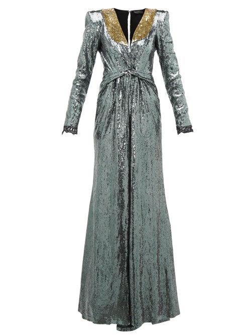 Matchesfashion.com Dundas - Long Sleeved Sequinned Gown - Womens - Silver