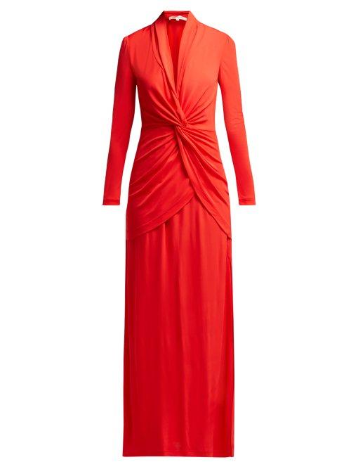 Matchesfashion.com Diane Von Furstenberg - Stacia V Neck Knotted Crepe Gown - Womens - Red
