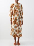 Ale Mais - Derby Floral-print Shirt Dress - Womens - Orange Print