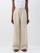 Co - Single-pleat Linen-blend Wide-leg Trousers - Womens - Oatmeal