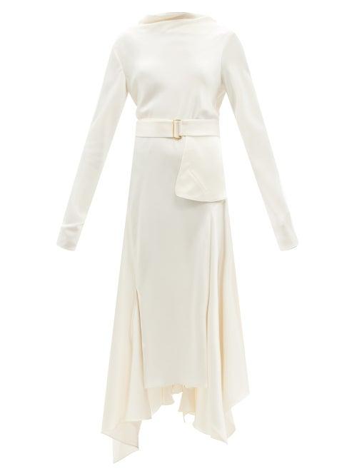 Ladies Rtw Jw Anderson - Belted Handkerchief-hem Crepe Dress - Womens - Ivory