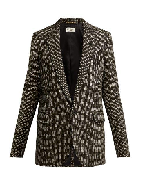 Matchesfashion.com Saint Laurent - Chevron Weave Linen Blend Jacket - Womens - Black White