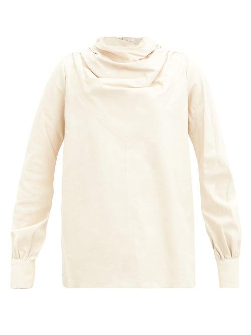 Matchesfashion.com Dodo Bar Or - Bilbi Gathered High-neck Leather Blouse - Womens - Cream