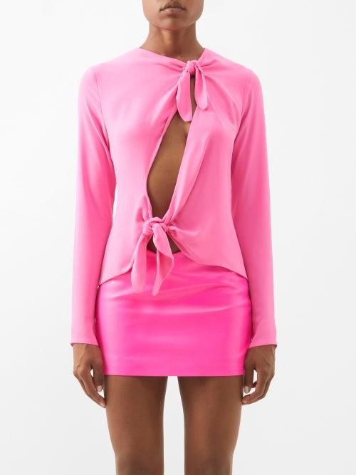 The Attico - Zelda Tie-front Crepe Top - Womens - Pink