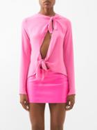 The Attico - Zelda Tie-front Crepe Top - Womens - Pink