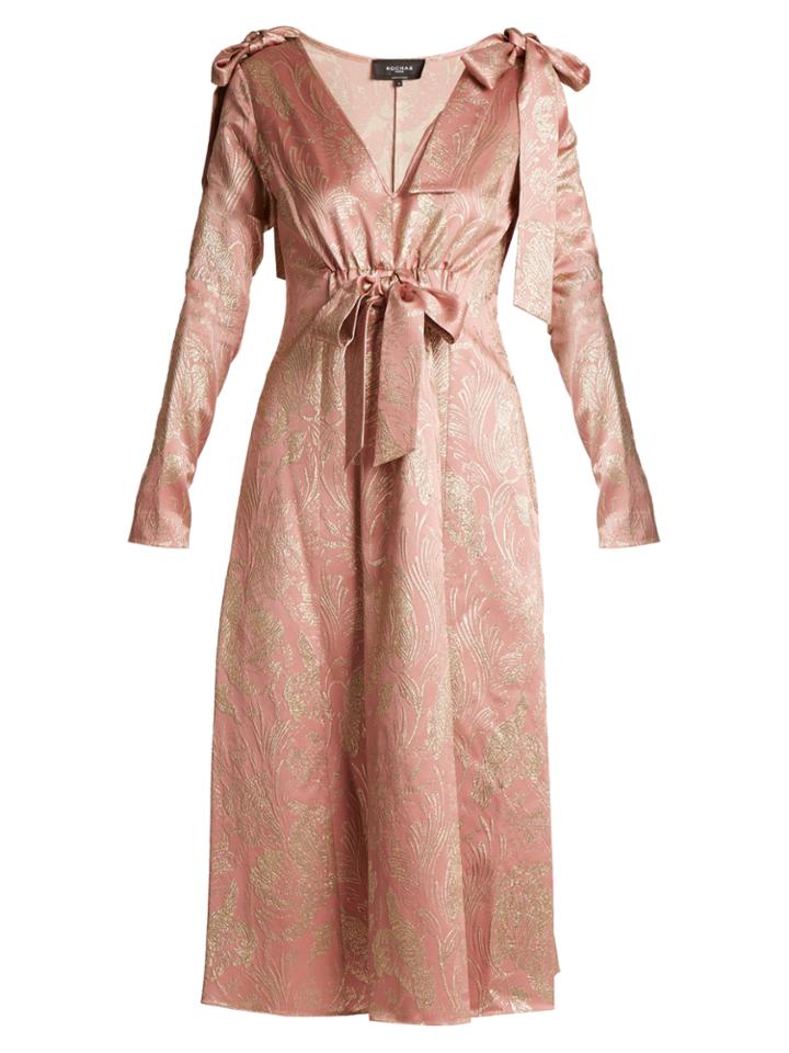 Rochas Bow-shoulder Floral-jacquard Midi Dress