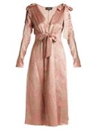 Rochas Bow-shoulder Floral-jacquard Midi Dress