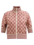 Matchesfashion.com Gucci - High-neck Gg-logo Silk-twill Jacket - Womens - Brown Print