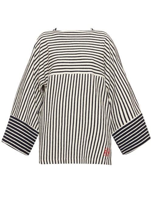 Matchesfashion.com Loewe - Striped Wide-sleeve Cotton-terry T-shirt - Womens - Navy Stripe