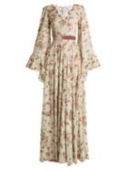 Matchesfashion.com Luisa Beccaria - Floral Embroidered Tulle Layered Gown - Womens - Blue Multi