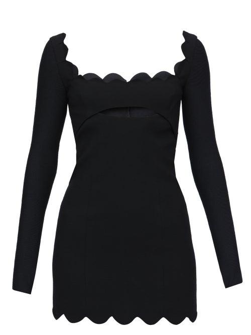 Saint Laurent - Scalloped Square-neck Wool-sable Dress - Womens - Black