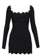 Saint Laurent - Scalloped Square-neck Wool-sable Dress - Womens - Black