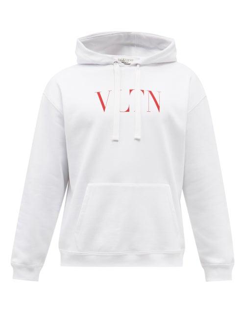Mens Rtw Valentino - Vltn-logo Jersey Hooded Sweatshirt - Mens - White