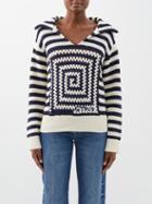 Staud - Alloy Striped Crocheted Cotton Sweater - Womens - Blue White