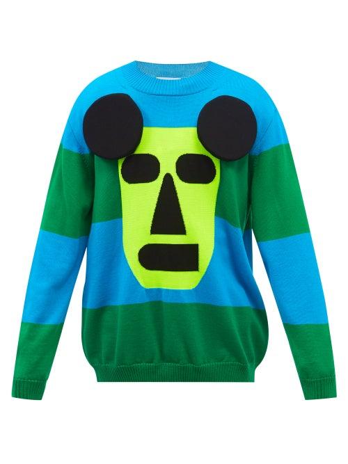Walter Van Beirendonck - Face-intarsia Striped Merino Wool-blend Sweater - Mens - Green