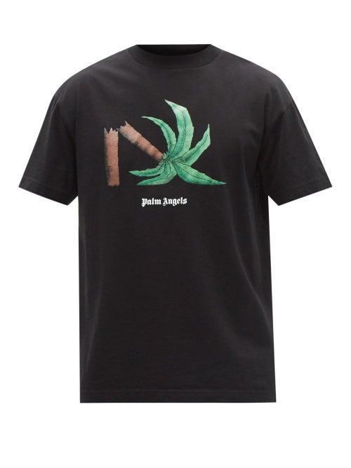 Palm Angels - Broken Palm Embroidered Cotton-jersey T-shirt - Mens - Black