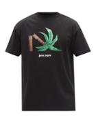 Palm Angels - Broken Palm Embroidered Cotton-jersey T-shirt - Mens - Black