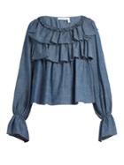 See By Chloé Ruffle-trimmed Cotton-blend Chambray Top