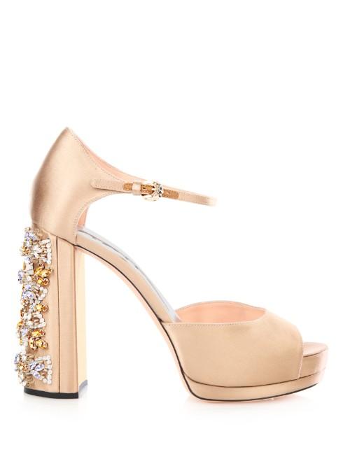 Rochas Crystal-embellished Satin Sandals