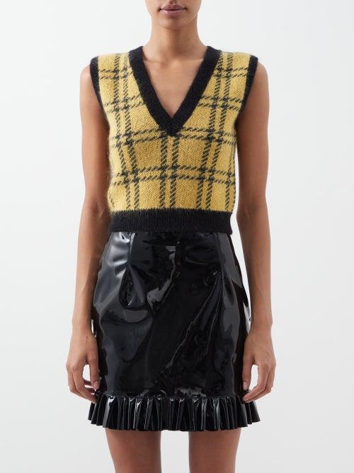 Alessandra Rich - V-neck Check-jacquard Sweater Vest - Womens - Yellow Black