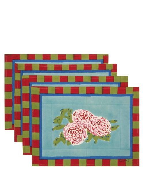 Lisa Corti - Set Of Four Leopard Stripes Cotton Placemats - Womens - Cream Multi