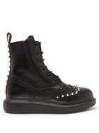Matchesfashion.com Alexander Mcqueen - Studded Leather Brogue Boots - Womens - Black