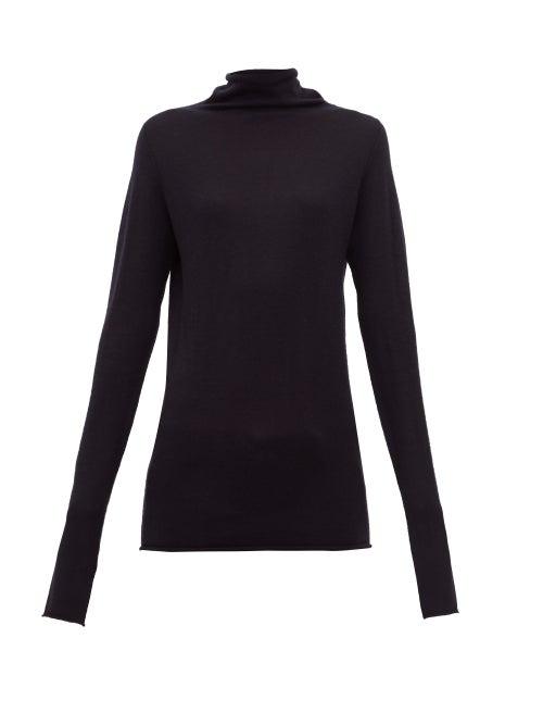 Matchesfashion.com Raey - Sheer Raw Edge Funnel Neck Cashmere Sweater - Womens - Navy