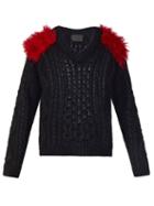 Matchesfashion.com Prada - Marabou Trimmed Mohair Sweater - Mens - Black Red