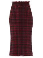 Matchesfashion.com Dolce & Gabbana - Raw-edge High-rise Tweed Pencil Skirt - Womens - Black Red